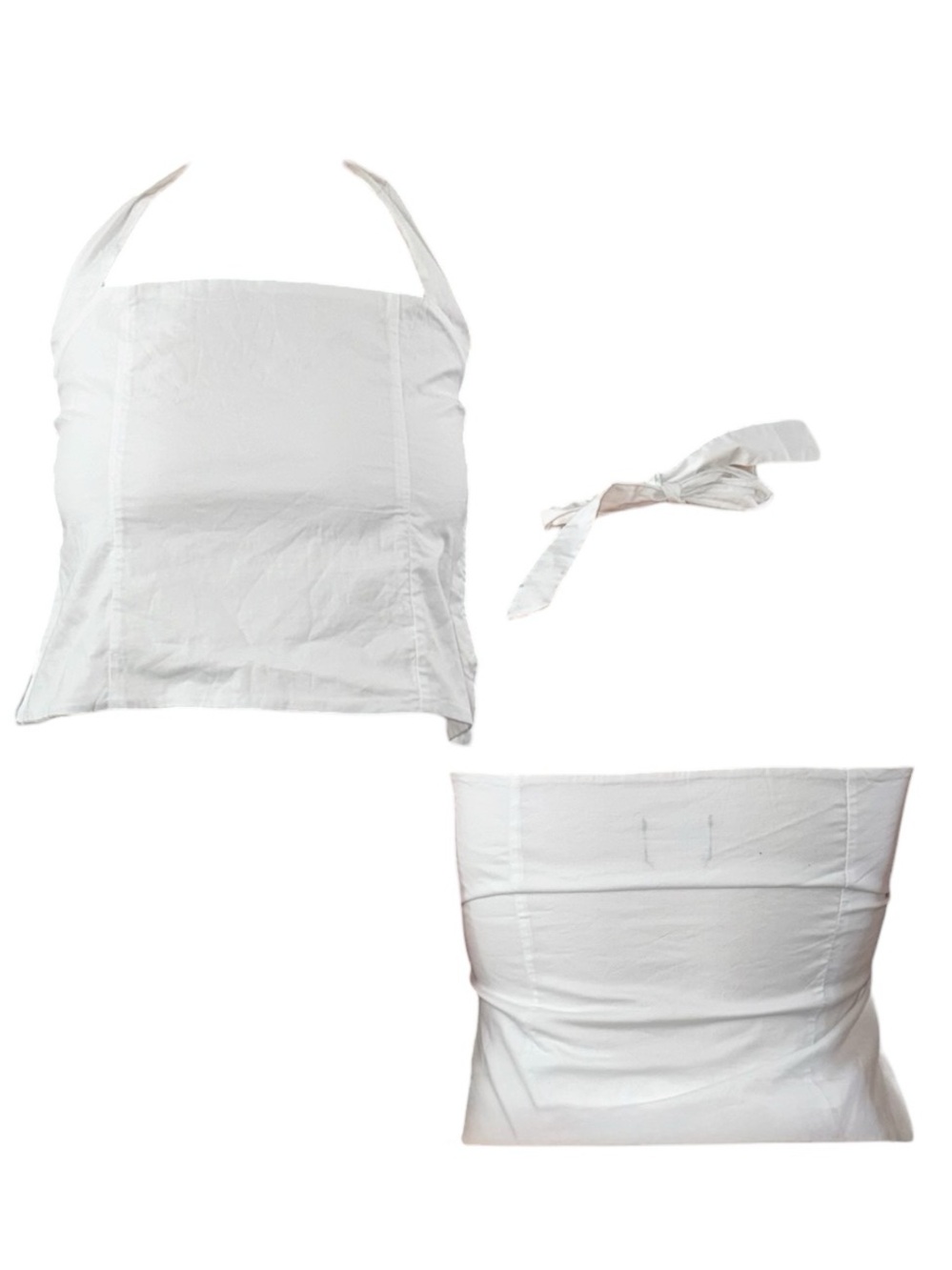 White Women's Poplin Square Neck Halter Top
